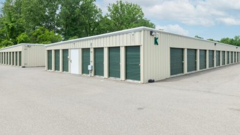 Exterior, drive-up access storage units at National Storage in Monroe, MI.