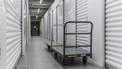 Indoor, climate controlled storage units and moving dollies at National Storage in Lakewood, OH.