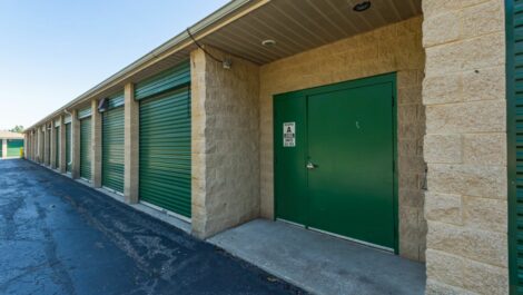 Storage Unlimited drive-up units and security door.