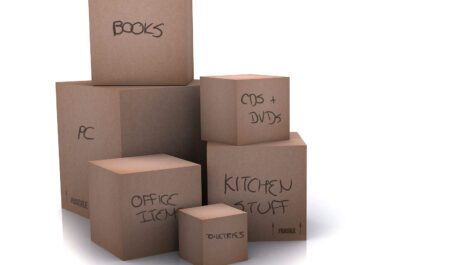 Stack of moving boxes.