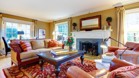 Clean and charming family room.