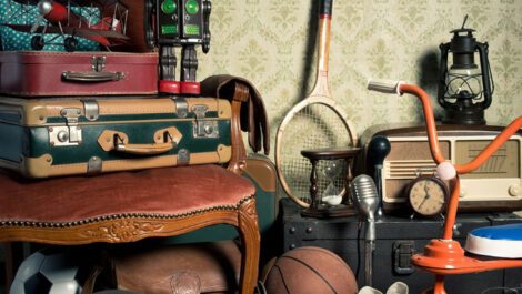 Heirlooms and memorabilia in an attic.