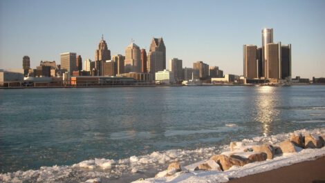 Detroit skyline in the winter during daytime.