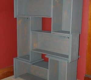 Dresser drawers repurposed into a bookshelf.