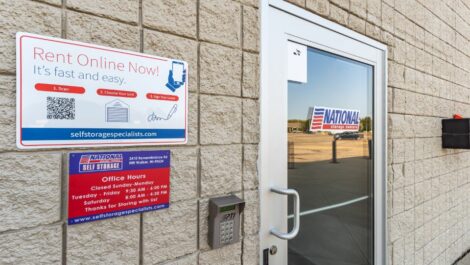 Front door and access code at National Storage in Walker, MI.