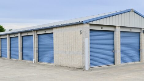 Outdoor, drive-up access storage units at Abbey Road Self Storage.