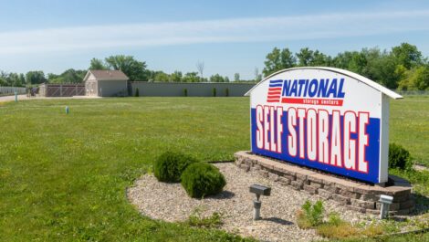 Storage facility exterior and sign at National Storage in Davison, MI.