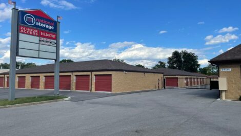 National Storage New Albany front sign and storage units with gate
